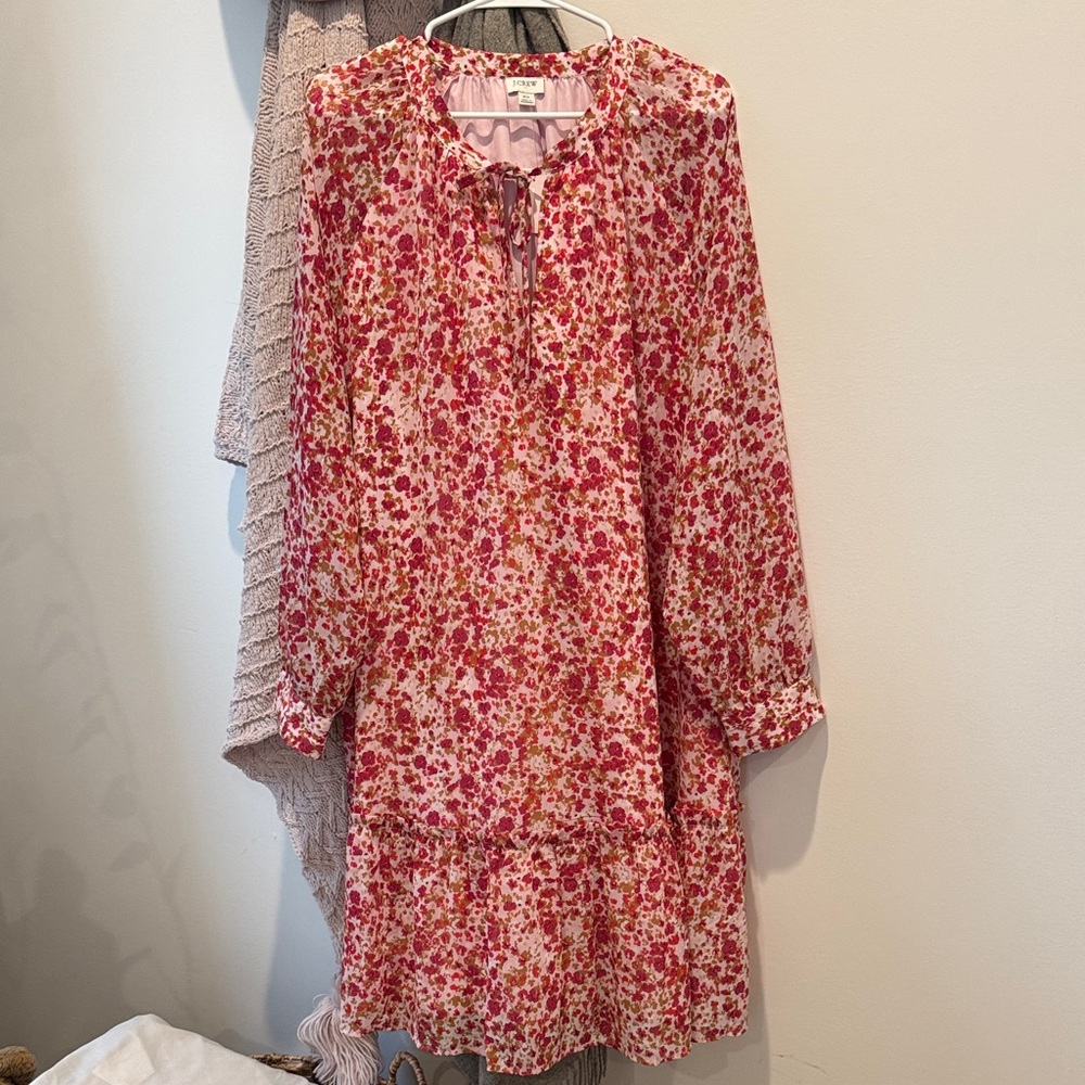 Floral Pink, Taupe & Red Long Sleeve Dress